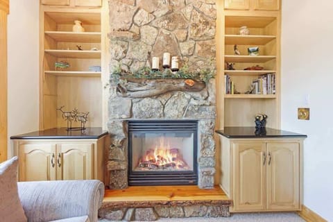 Circle around the picturesque fireplace.