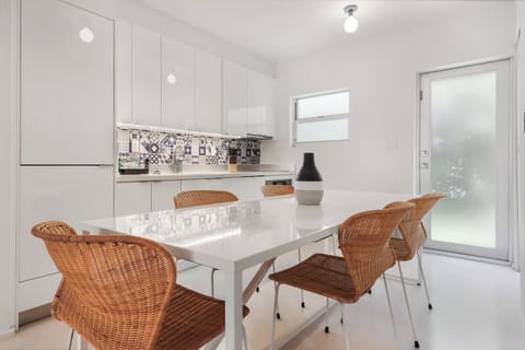 The dining table has seating for 5