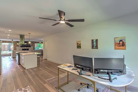 Take work on the road with plenty of desk space here (monitors not included)