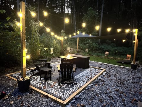 Enjoy the cool evenings by the fire under the lights.
