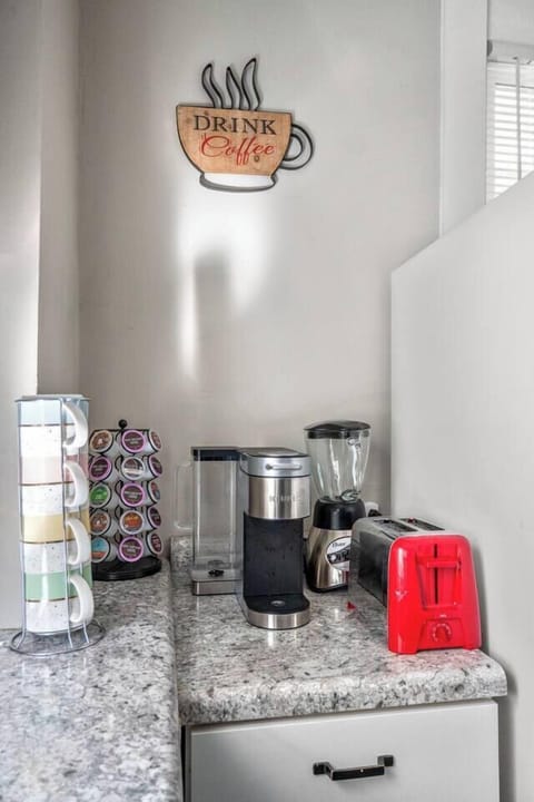 Discover our charming coffee nook, perfect for your morning brew or an afternoon pick-me-up.