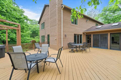 Scenic outdoor deck for outside dining,
gas grill