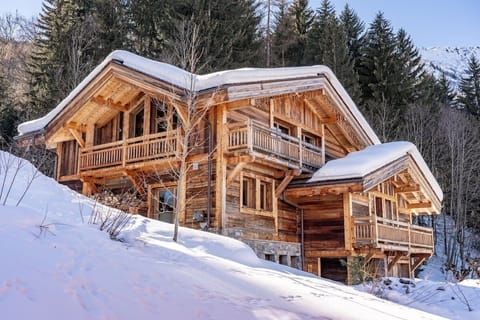 The chalet from outside, in the snow