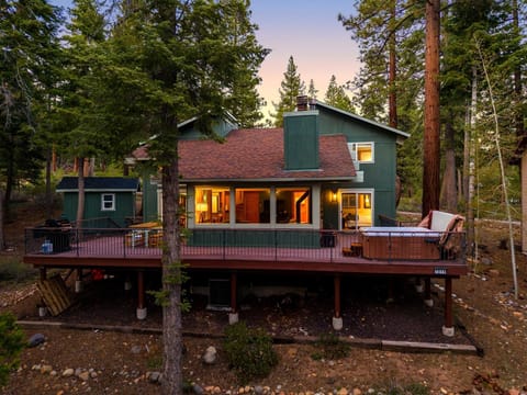 Twilight shot of the cabin - perfect mountain retreat vibe!