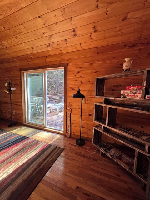 Living room looking out at porch