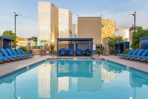 Slip into shimmering waters with skyline reflections all around.