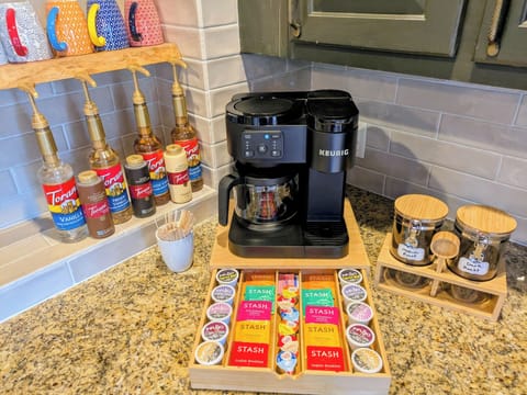 Start your day at the coffee bar - K-cups, drip brew, syrups & fun mugs!