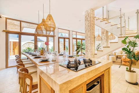Rustic charm and contemporary comfort blend beautifully in this open dining space