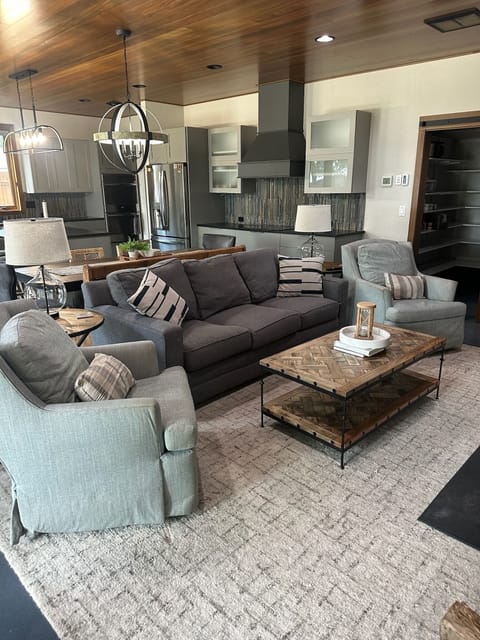 Main level living room and kitchen/dining area