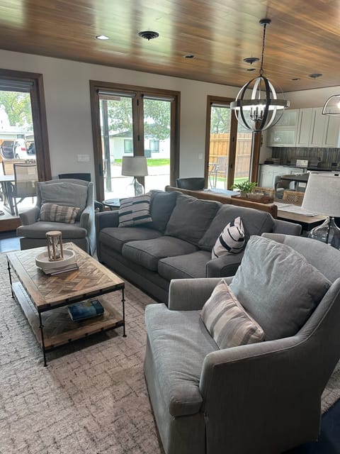 Main level living room and kitchen/dining room