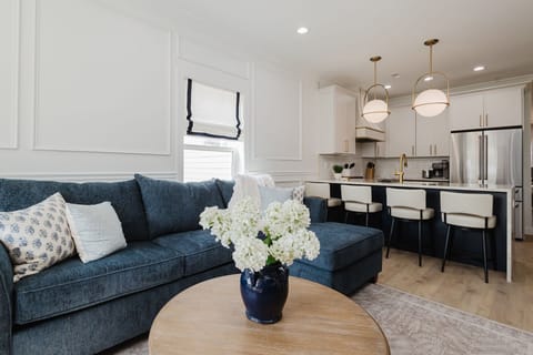 Open living. island dining, and kitchen