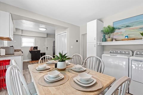 Dining area set for family meals or friendly gatherings