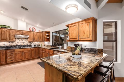 Kitchen is completely stocked to prep and serve healthy home cooked meals.