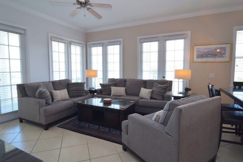 Stylish lounge with wraparound balcony