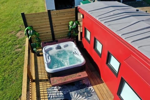 4 seat hot tub on the porch with an incredible view