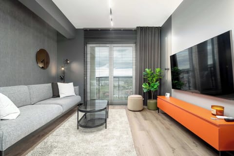 Living room with a comfortable sofa and TV.
