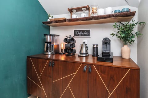 Ninja pot, electric kettle, frother, Nespresso machine, and pour-over set up!