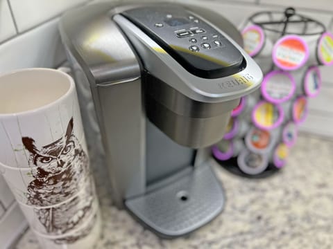 Kuerig coffee station with a broad selection of coffee blends & tea pods