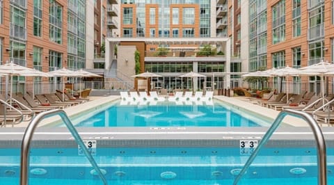 Float peacefully while the courtyard buzzes softly around you.