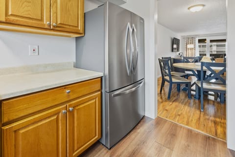 Stainless appliances and space to prep in the kitchen.