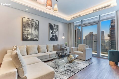 Living Room: "Spacious living room with modern decor and city views."