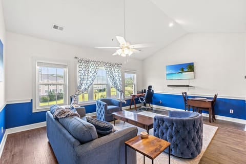 Kick back with your favorite shows in this comfy, open space.