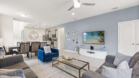 Open-concept living area with smart TV