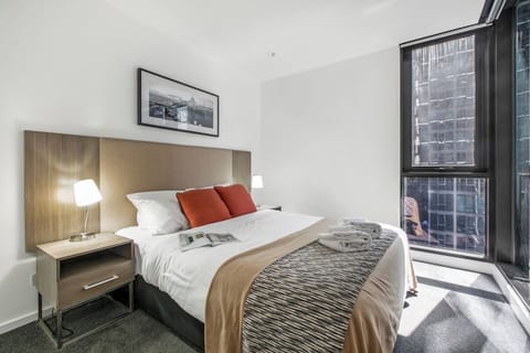The bedroom is immaculately presented with a queen-sized bed and plenty of wardrobe space for your belongings.