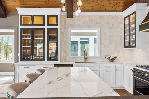 Island seating in the kitchen area.