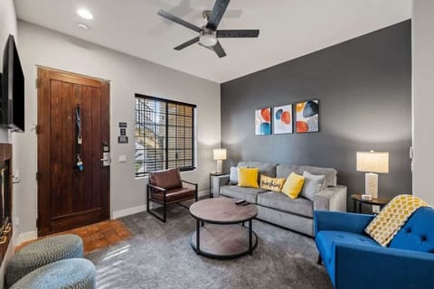 Modern living room with cozy seating