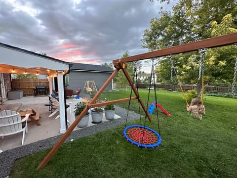 Backyard, equipped with full playset!