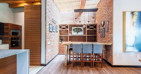 Breakfast bar or work area with plugs