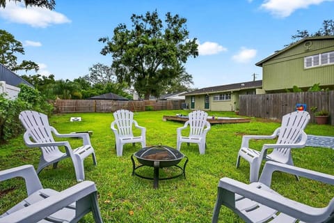 Wood burning firepit and seating for six.