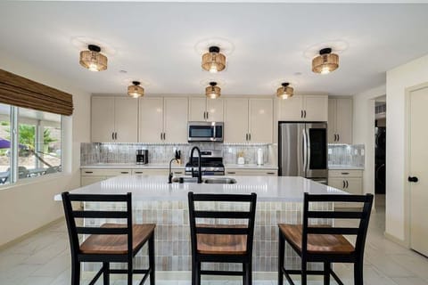 Looking into chef's kitchen.