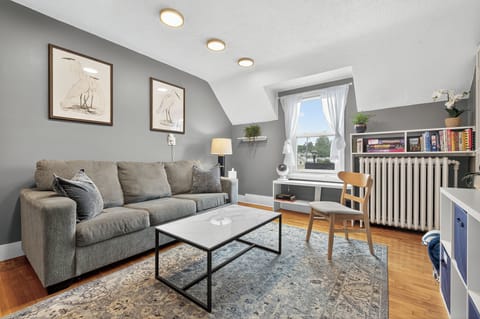 Living room comfortably seats 4. Sleeper couch is a queen size.