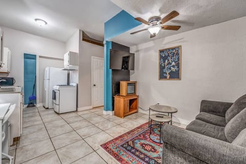 Bright, cheerful décor makes this living space warm and inviting.