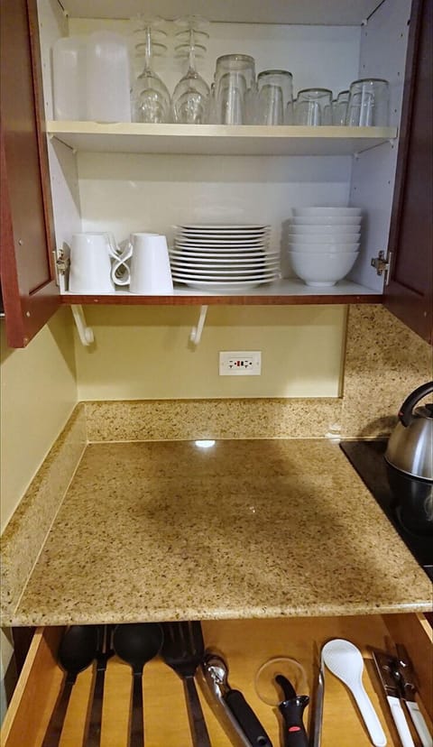 Dishes and utensils included.