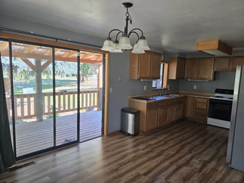 Full Kitchen, microwave, toaster, can opener, dishes, pots & pans