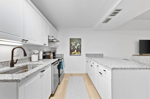 The basement has a kitchenette