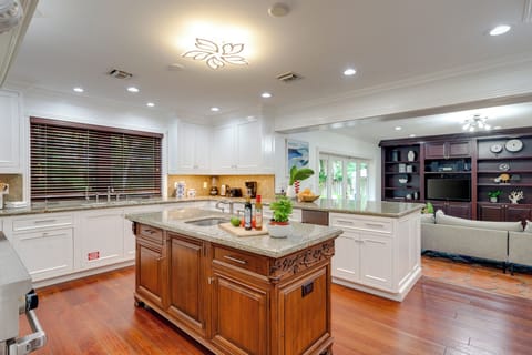 Kitchen features an island.