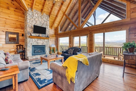 Huge windows let in mountain views and natural light.