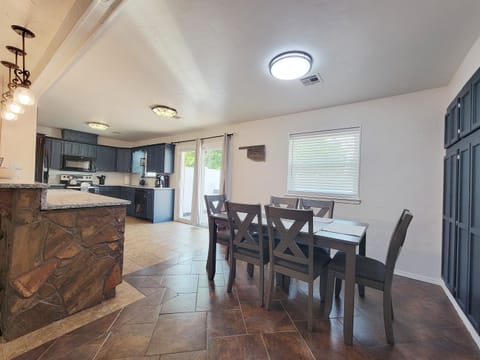 Kitchen, bar, and dining seating