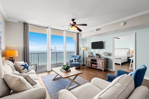 Open concept living area with stylish furnishings