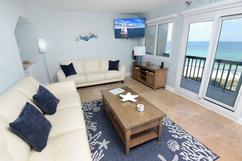 Living Room with gulf view and 50" television