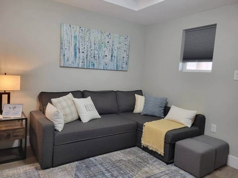 Spacious living area with convertible sofa sleeper.