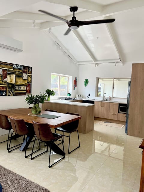 Inside dining area and kitchen
