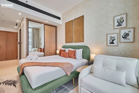 Relax and recharge in the well-appointed bedroom with a plush king-sized bed, a cosy sofa bed for additional comfort, and a TV for your entertainment needs.