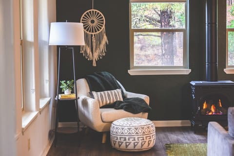 A favorite reading nook near the gas fireplace.