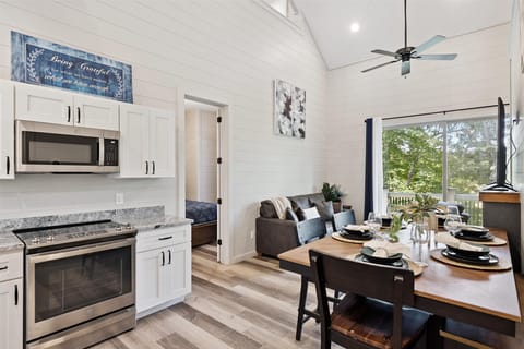 Plush seating, Smart TV, and a warm fireplace—this is your group’s go-to zone.