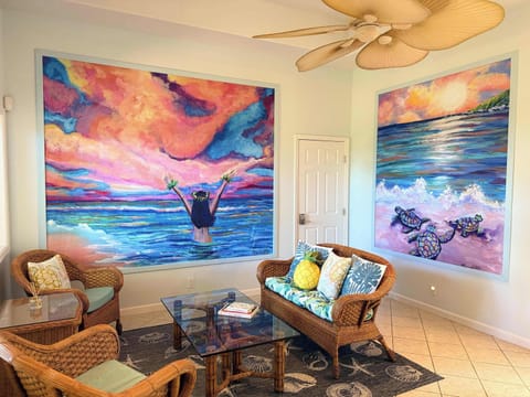 Lounge Space in the common area - relax with ocean & garden views amongst vibrant artwork created by local artists.